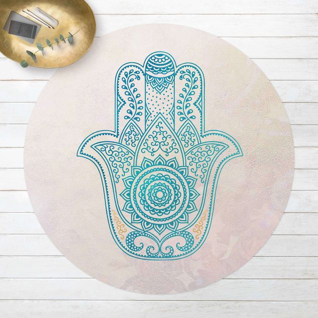 Teppiche Hamsa Hand Illustration Mandala gold blau