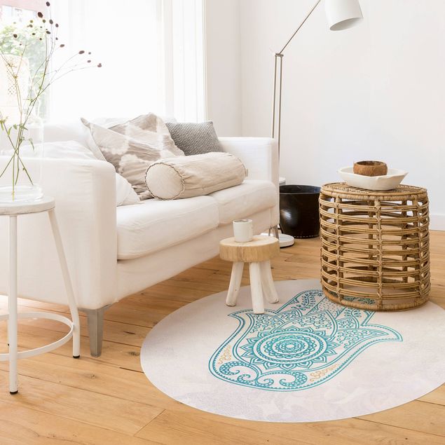 Moderne Teppiche Hamsa Hand Illustration Mandala gold blau