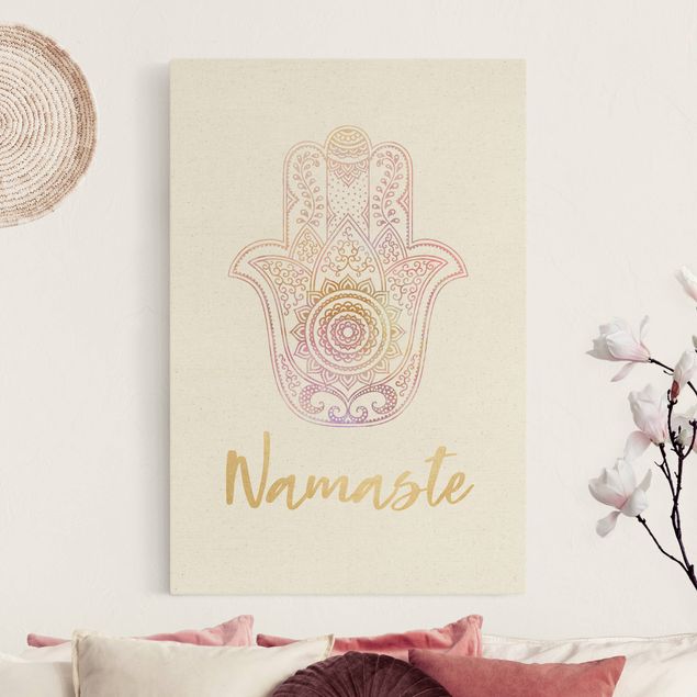 Wandbilder XXL Hamsa Hand Illustration Namaste gold rosa