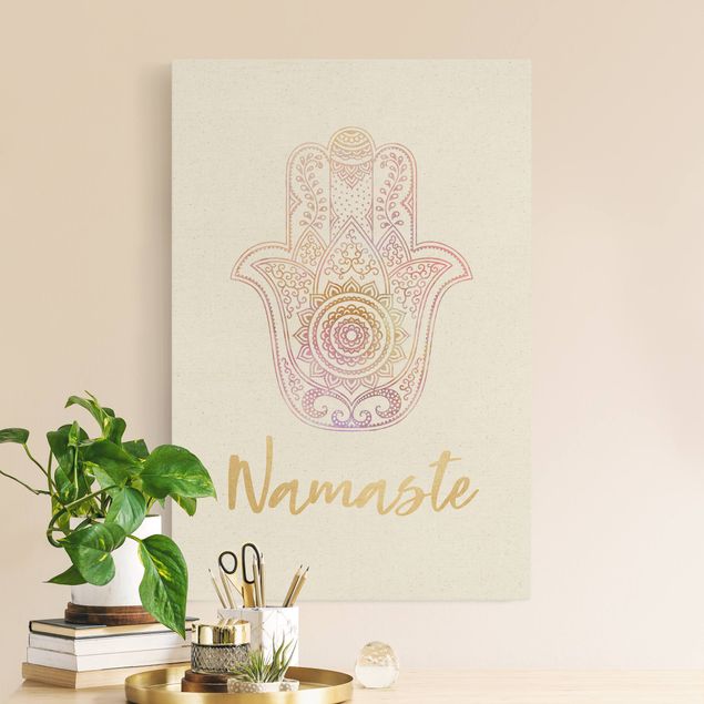 Wandbilder Sprüche Hamsa Hand Illustration Namaste gold rosa