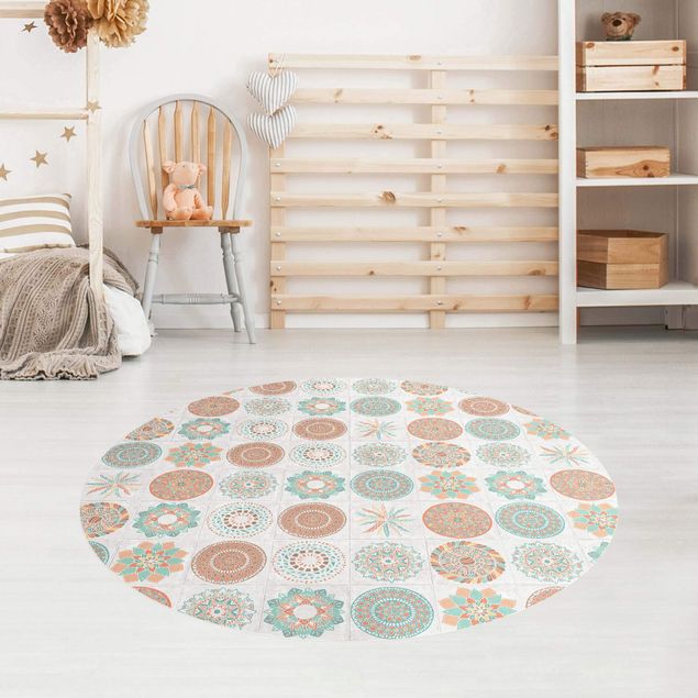 Vinyl Teppich Fliesenoptik Handgemaltes Mandala Muster
