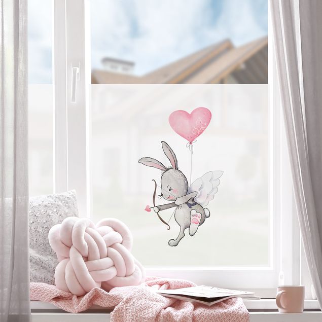 Fensterfolie Wohnzimmer Hase Amor am Herzluftballon