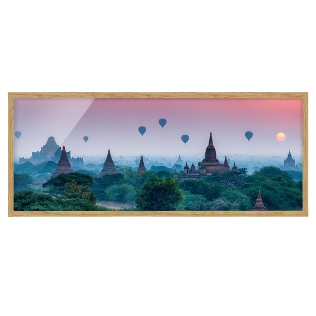 Bild mit Rahmen - Heißluftballons über Tempelanlage - Panorama