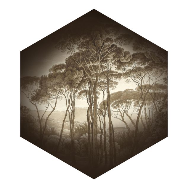 Schöne Fototapete Hendrik Voogd Landschaft mit Bäumen in Beige
