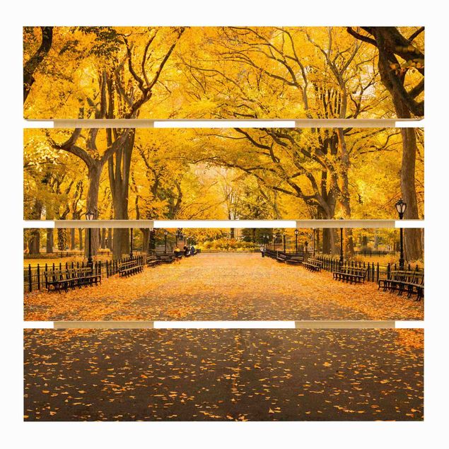 Holzbild - Herbst im Central Park - Quadrat