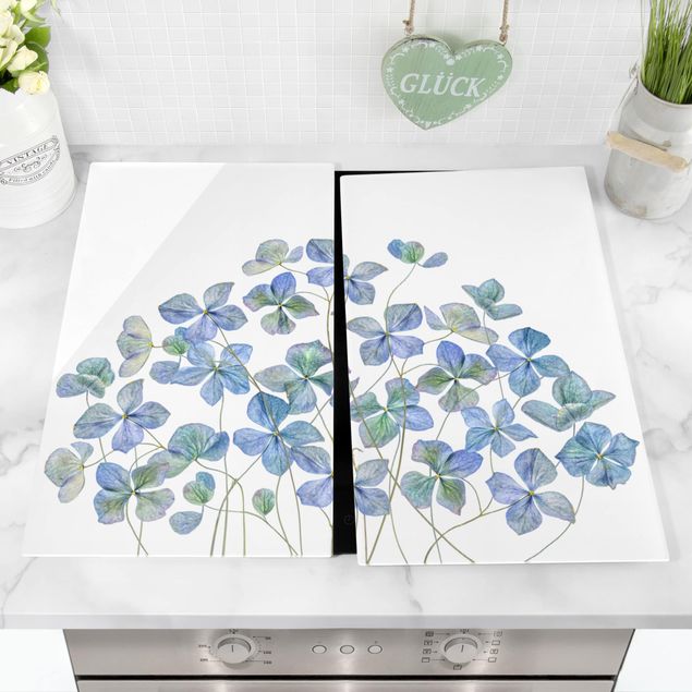 Herdabdeckplatte Blau Blaue Hortensienblüten