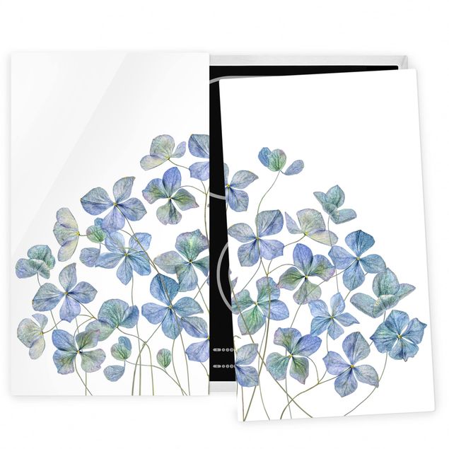 Herdabdeckplatten Glas Blaue Hortensienblüten