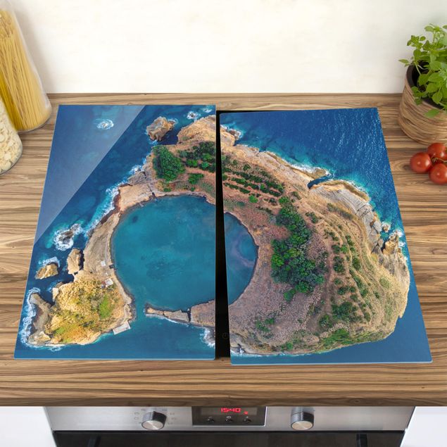 Herdabdeckplatte Blau Luftbild - Die Insel Vila Franca do Campo