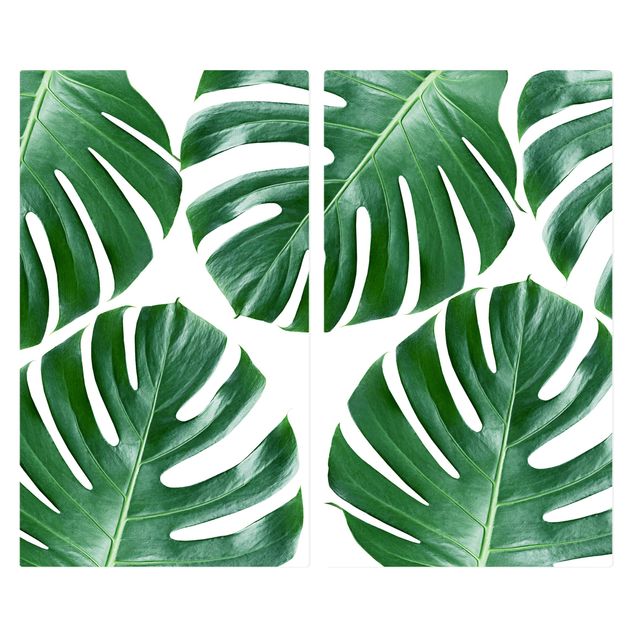 Herdabdeckplatte Glas - Tropische grüne Blätter Monstera