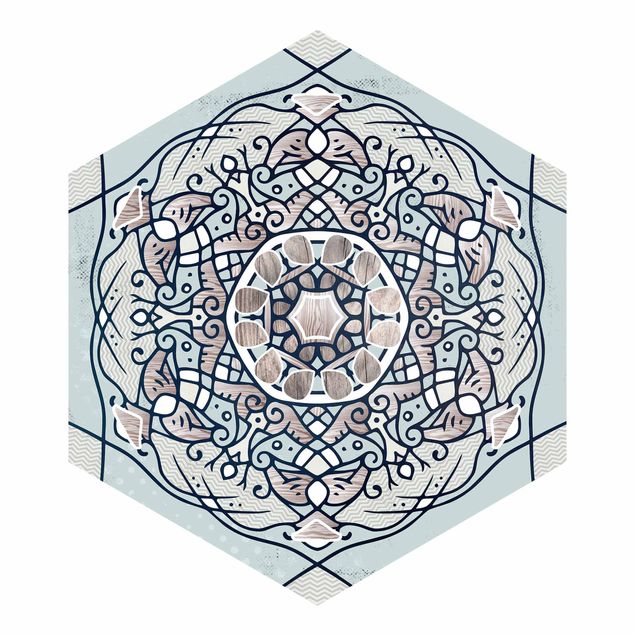 Fototapete blau Hexagonales Mandala in Hellblau