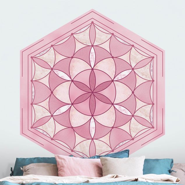 Fototapete Vintage Hexagonales Mandala in Rosa