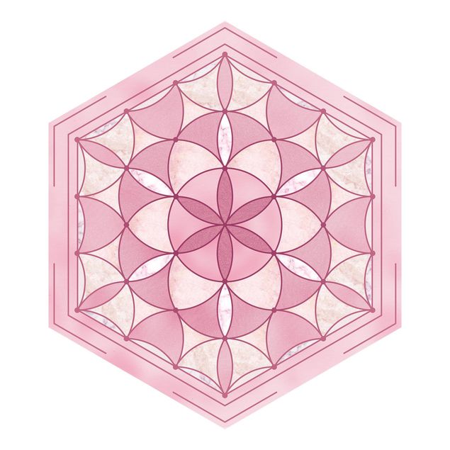 Hexagon Mustertapete selbstklebend - Hexagonales Mandala in Rosa