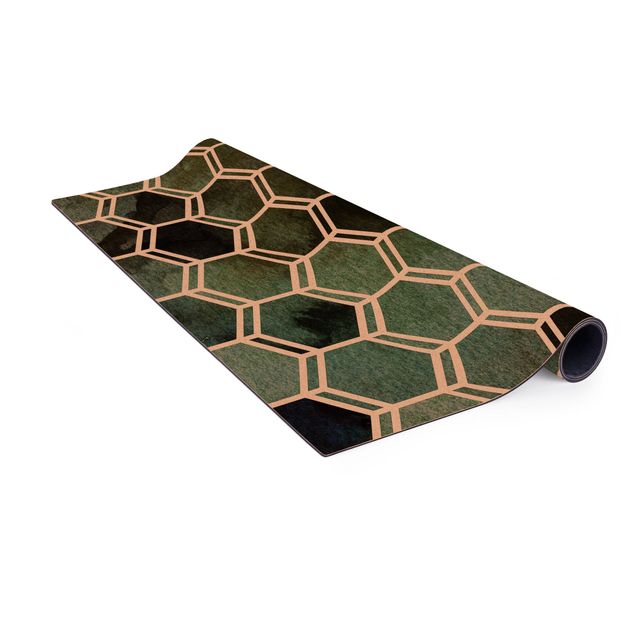Teppich Esszimmer Hexagonträume Aquarell in Grün