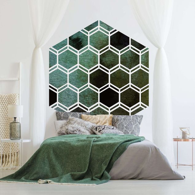 Tapeten Muster Hexagonträume Aquarell in Grün