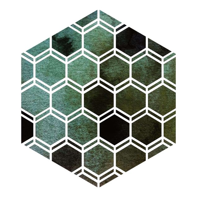 Tapete silber Hexagonträume Aquarell in Grün