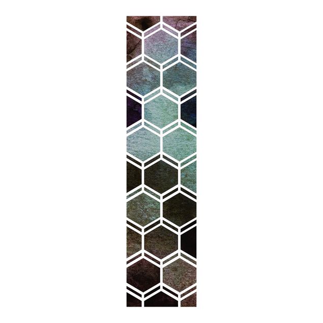 Schiebegardinen mit Motiv 3-teilig Hexagonträume Aquarell in Grün