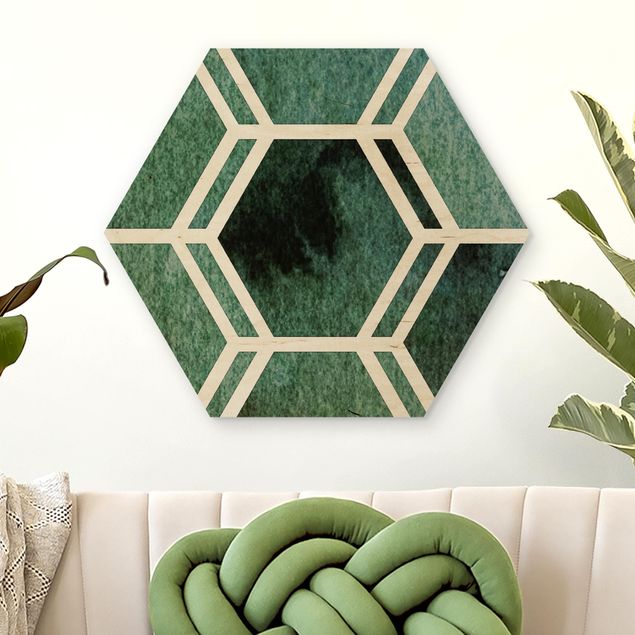 Wandbilder Hexagonträume Aquarell in Grün