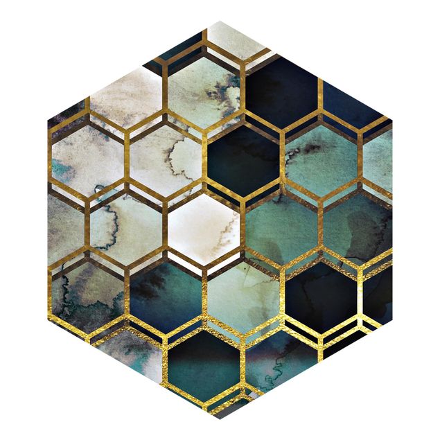 Tapete silber Hexagonträume Aquarell mit Gold