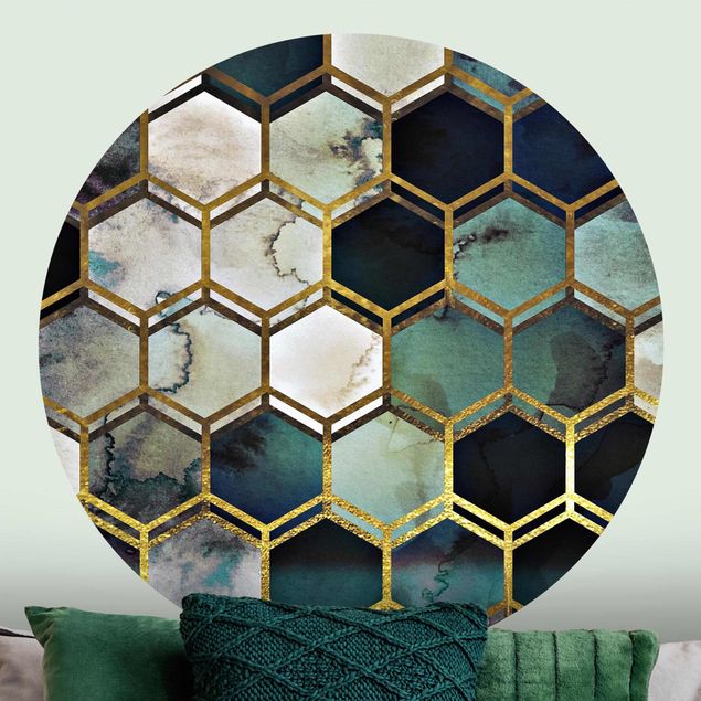 Aquarell Tapete Hexagonträume Aquarell mit Gold