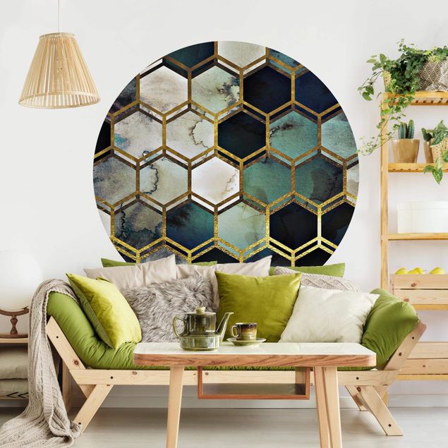Geometrische Muster Tapete Hexagonträume Aquarell mit Gold