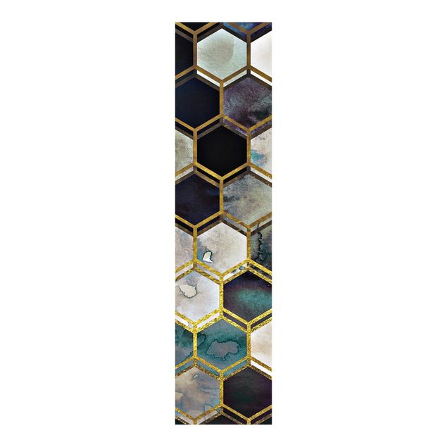 Schiebegardinen mit Motiv 3-teilig Hexagonträume Aquarell mit Gold