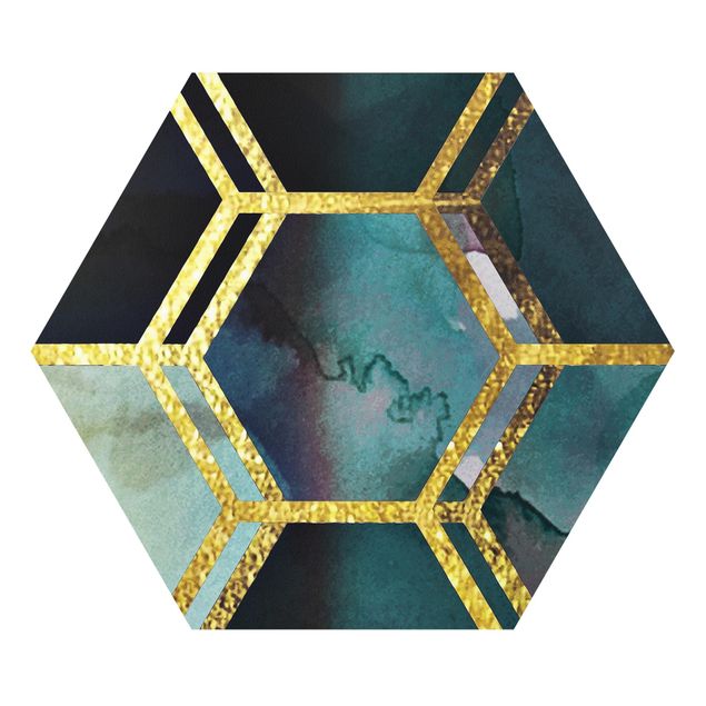 Hexagon Bild Forex - Hexagonträume Aquarell mit Gold
