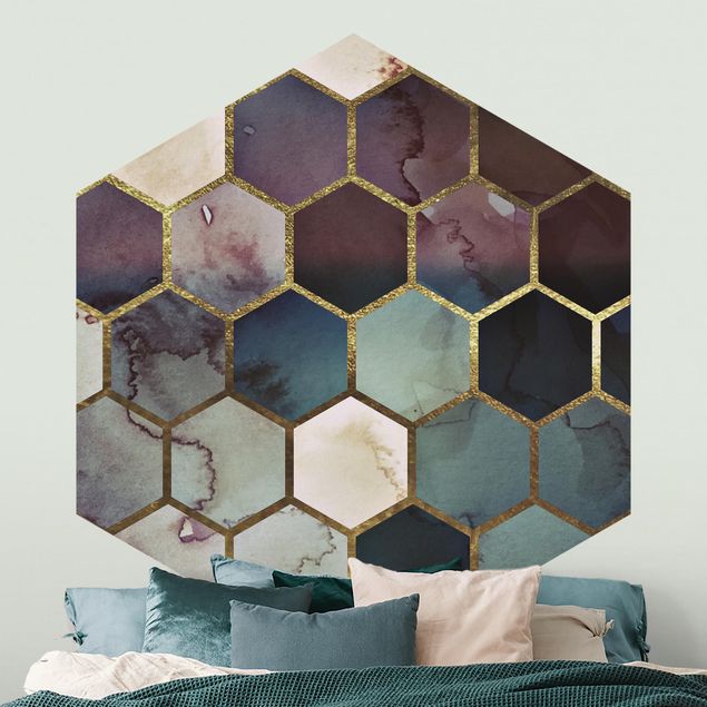 Geometrische Tapete Hexagonträume Aquarell Muster