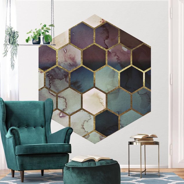 Tapeten Hexagonträume Aquarell Muster