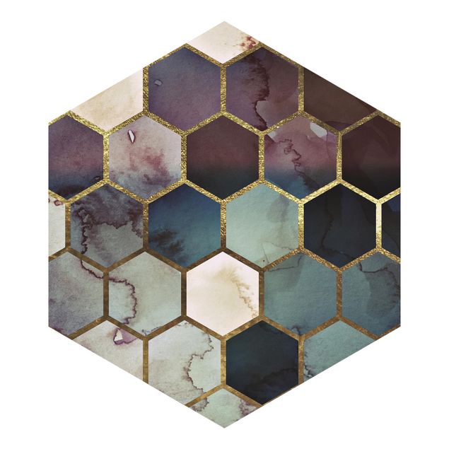 Tapete silber Hexagonträume Aquarell Muster