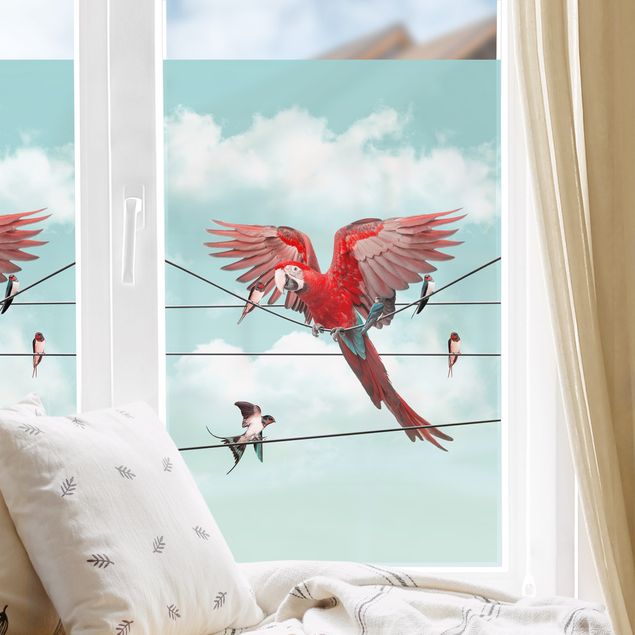 Fensterbilder Tiere Himmel mit Vögeln