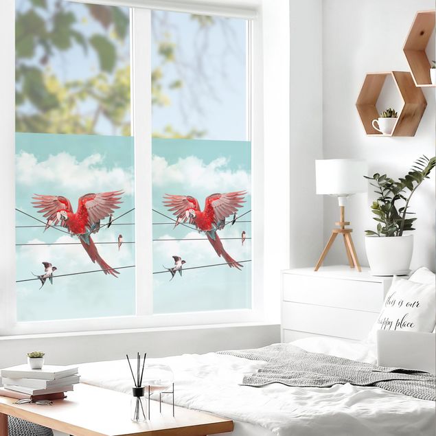 Fensterfolie Rot Himmel mit Vögeln