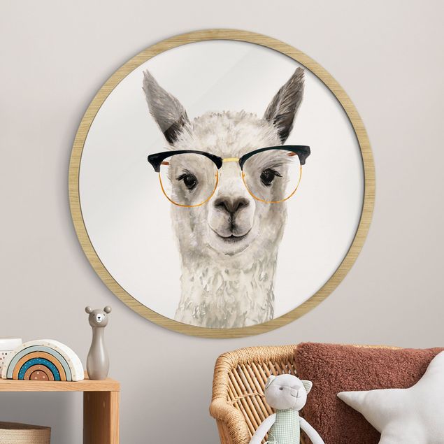 Bild rund Hippes Lama mit Brille I