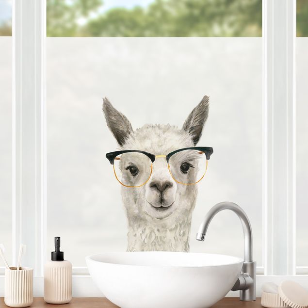 Fensterbild Tiere Hippes Lama mit Brille I
