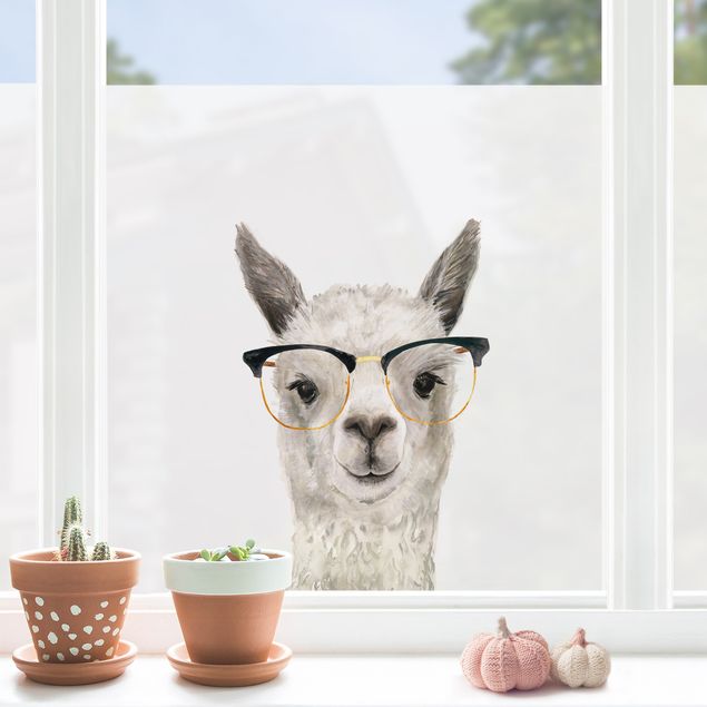 Fensterfolie Farbig Hippes Lama mit Brille I