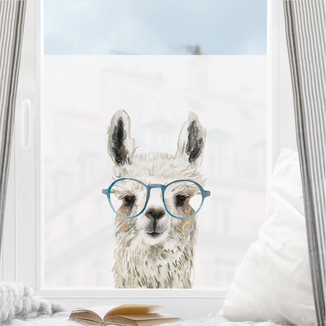 Fensterbild Tiere Hippes Lama mit Brille III