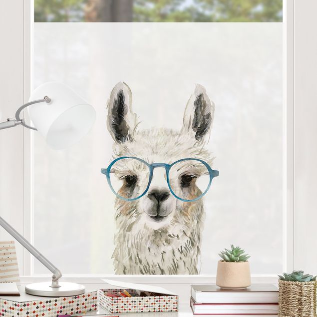 Fensterfolie Farbig Hippes Lama mit Brille III