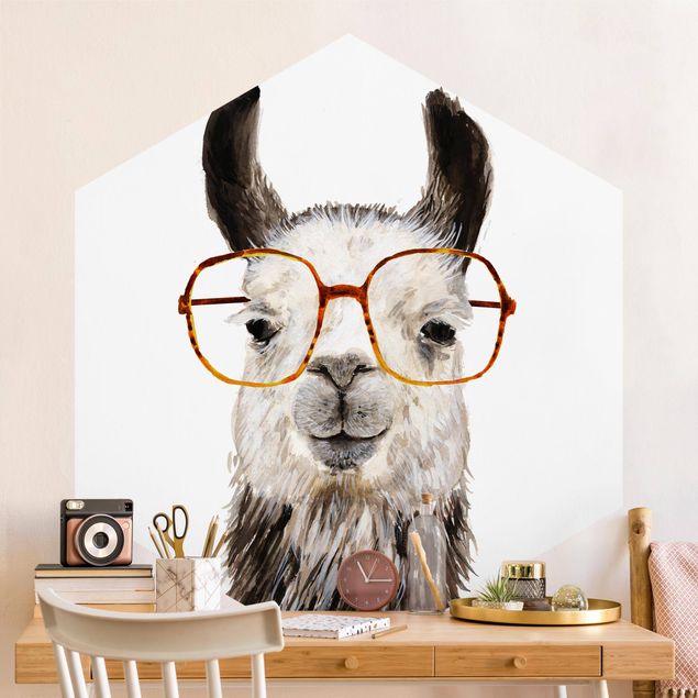 Kindertapete Tiere Hippes Lama mit Brille IV