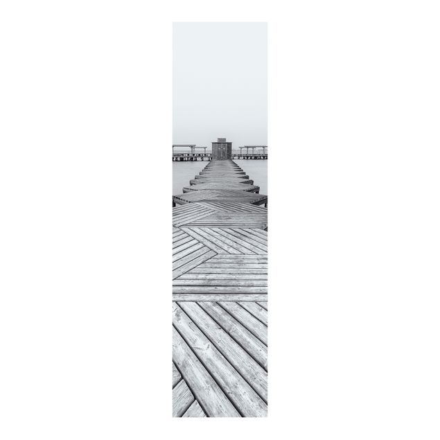 Schiebegardinen mit Motiv 3-teilig Hölzerner Pier und Schwarz-weiß