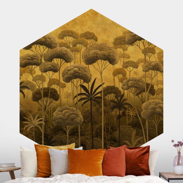 Dschungel Tapete Hohe Bäume im Dschungel in goldener Tönung