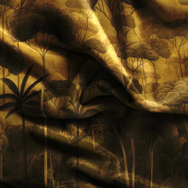 Vorhänge Fenster Hohe Bäume im Dschungel in goldener Tönung