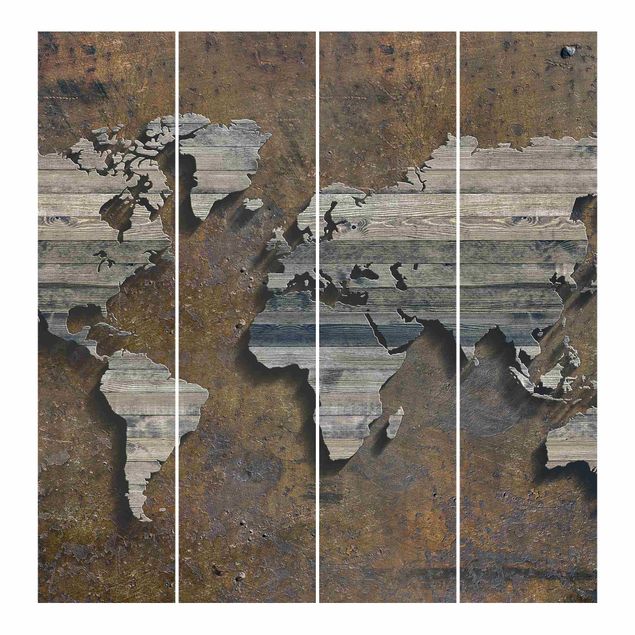 Flächenvorhang 6er Set Holz Rost Weltkarte