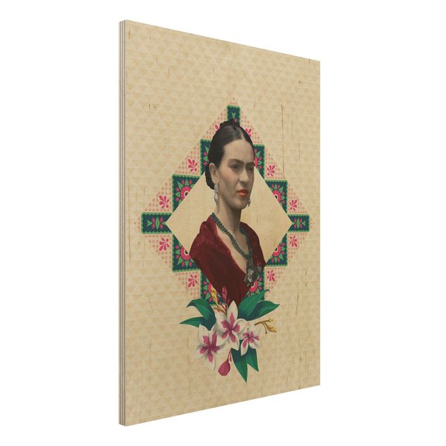Holzbilder Blumen Frida Kahlo - Blumen und Geometrie