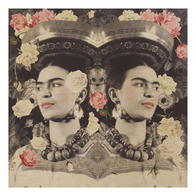 Holzbilder modern Frida Kahlo - Blumenflut