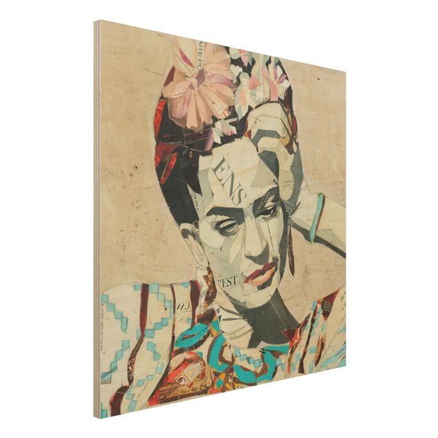 Moderne Holzbilder Frida Kahlo - Collage No.1