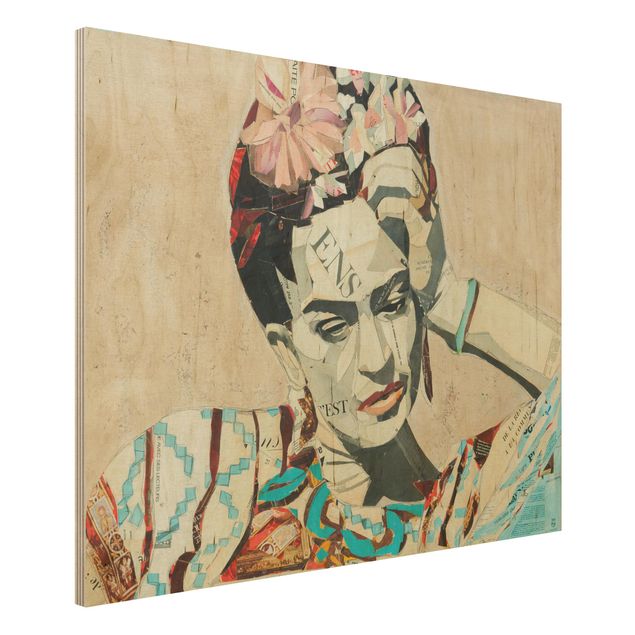 Moderne Holzbilder Frida Kahlo - Collage No.1