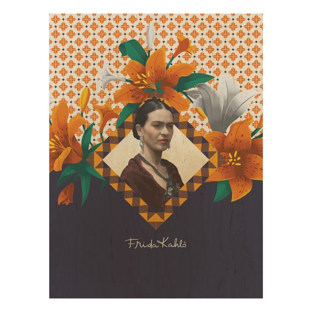 Holzbilder modern Frida Kahlo - Lilien