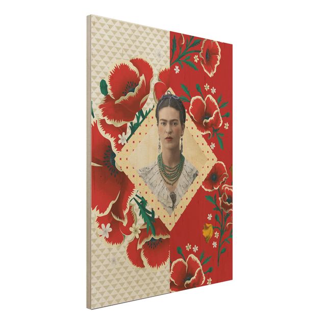 Holzbilder mit Blumen Frida Kahlo - Mohnblüten