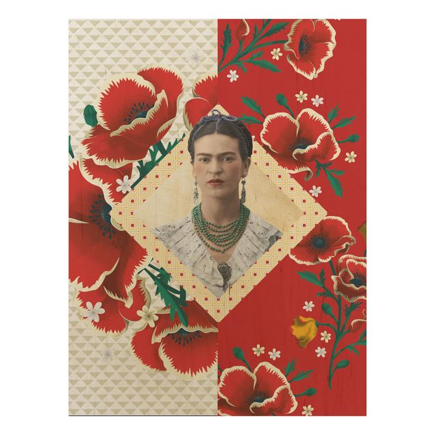Moderne Holzbilder Frida Kahlo - Mohnblüten