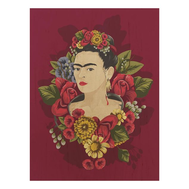 Moderne Holzbilder Frida Kahlo - Rosen