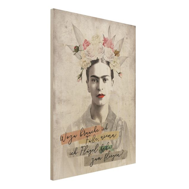 Holzbild Blumen Frida Kahlo - Zitat